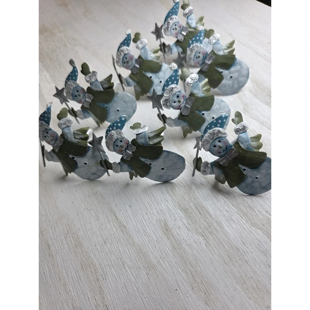 8 Vintage Metal Snowman Napkin Rings Christmas Rustic Cottagecore Holiday Decor